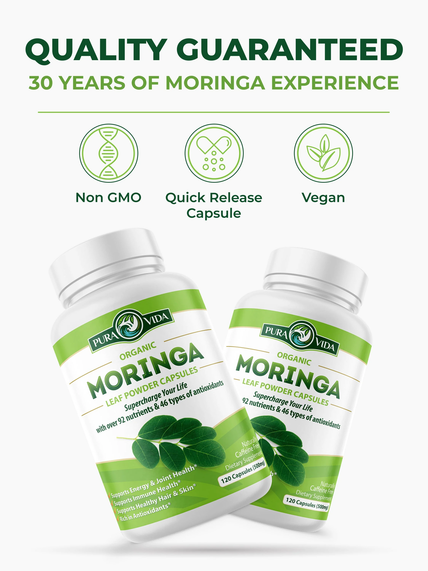 Moringa Capsules Pura Vida 500mg (120 Capsules)